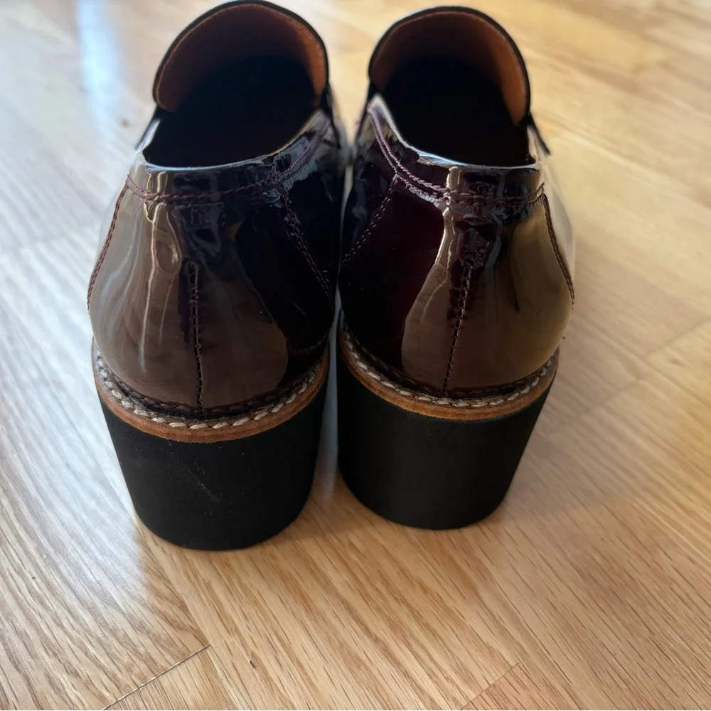 Anthropologie Women's Burgundy Patent Leather Penny Loafers